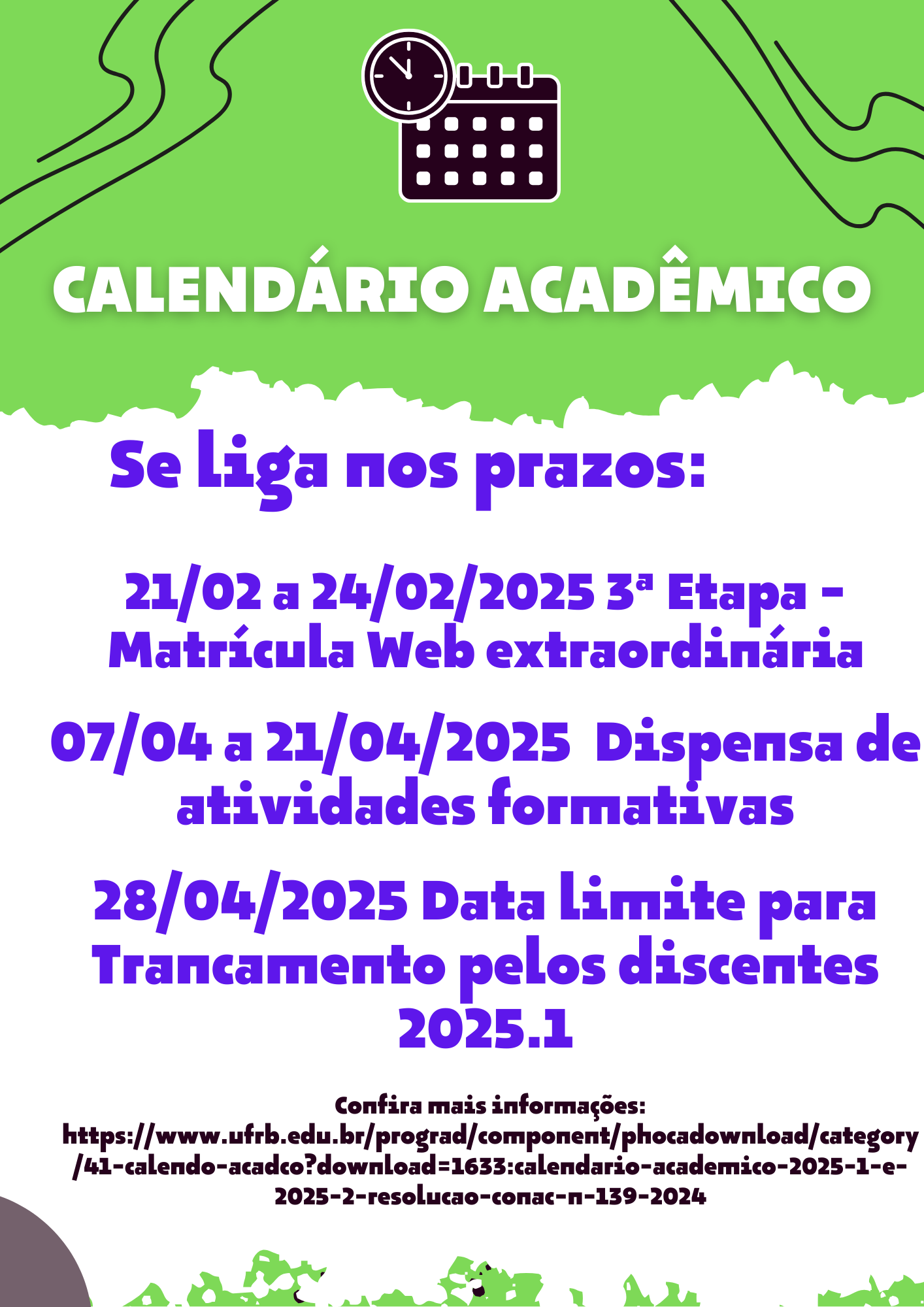 Lembrente de prazos para discentes - Calendário Acadêmico 2025