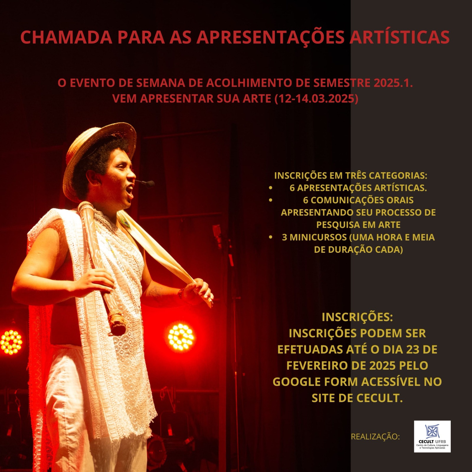 O CECULT ABRE CHAMADA PARA APRESENTAÇÕES ARTÍSTICAS 