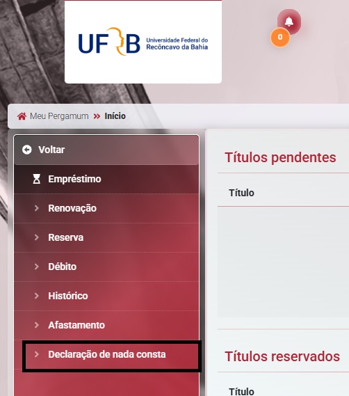 Pergamum PÁGINA DO USUARIO DEBITO