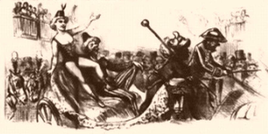 Desenho de Angelo Agostini mostrando uma movimentada cena de Carnaval no Rio de Janeiro em 1884