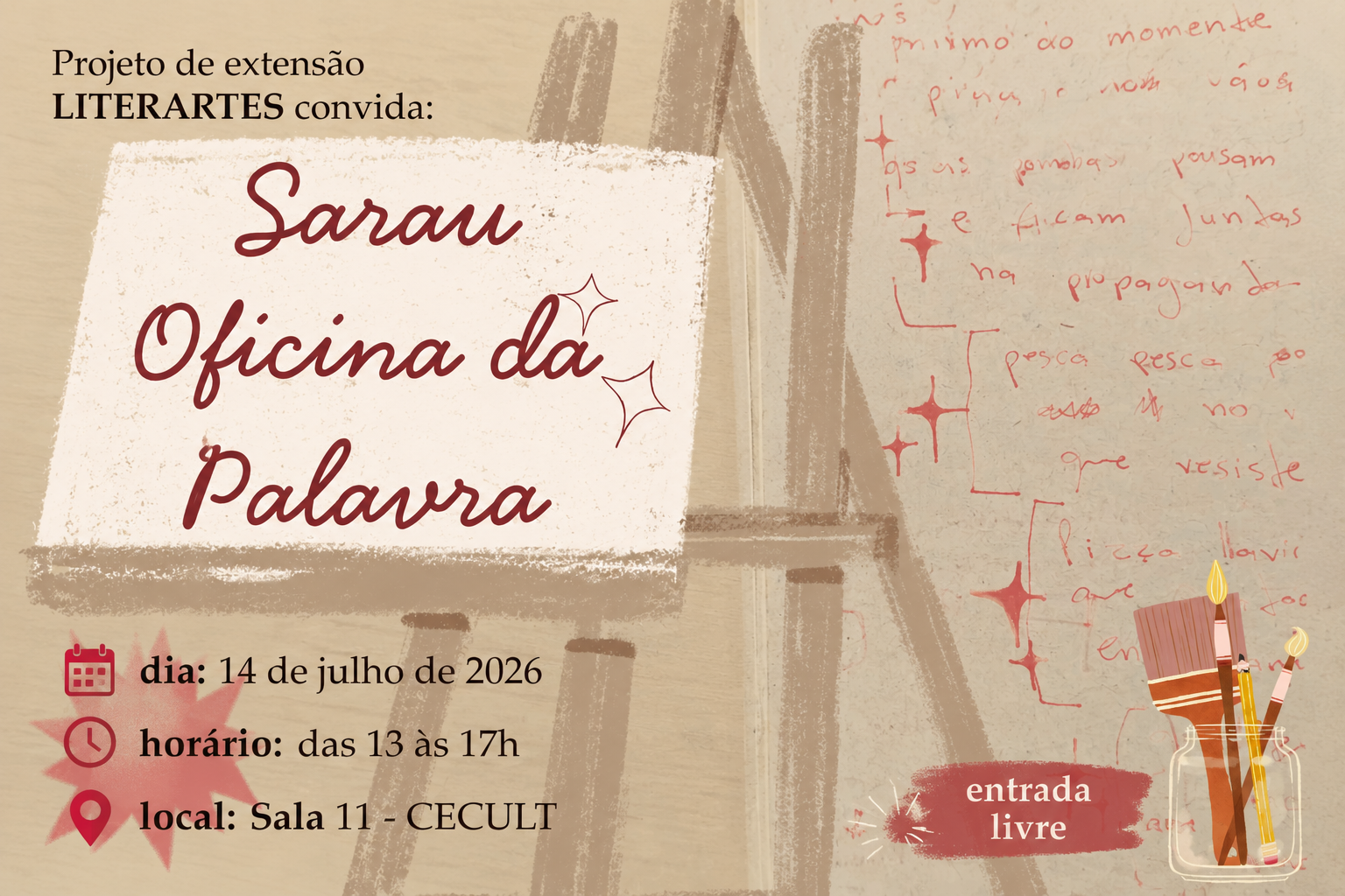 Projeto LITERARTES promove Sarau de encerramento do componente 