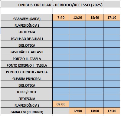 HORÁRIO ONIBUS CIRCULAR RECESSO